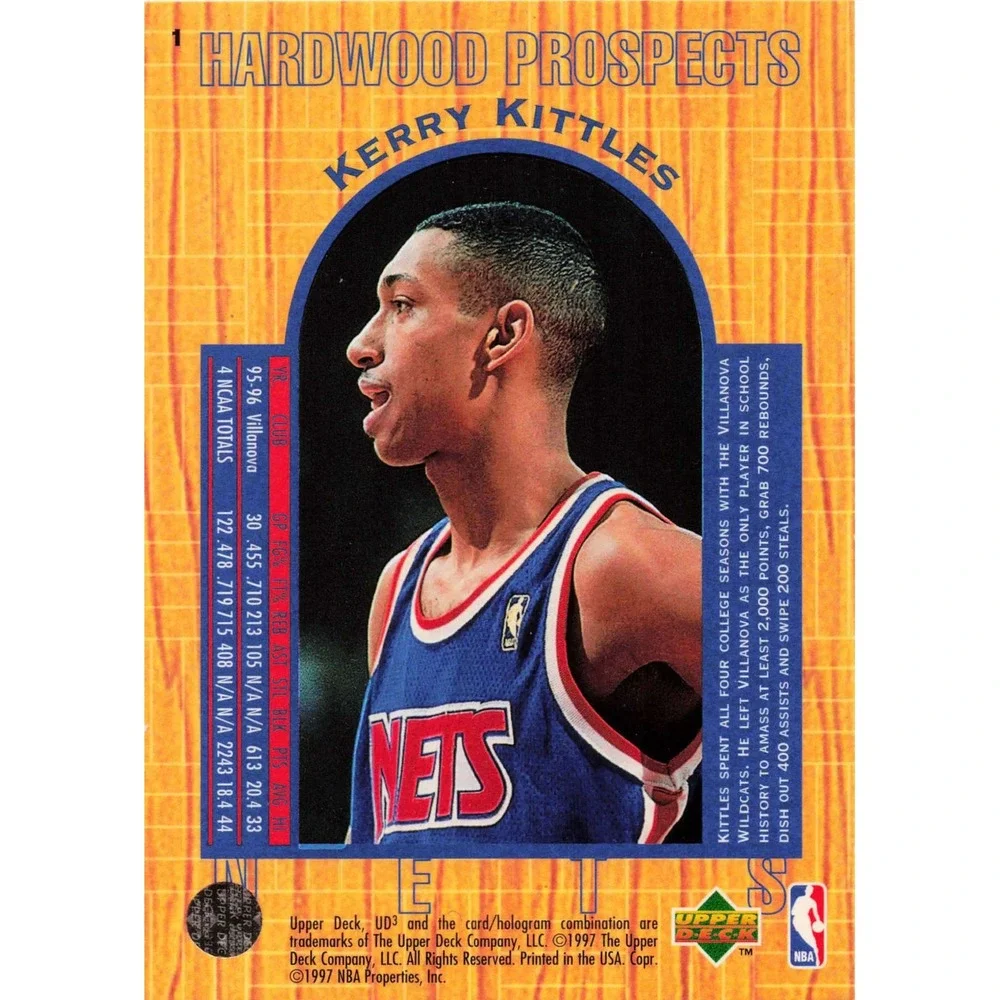 1997 Upper Deck UD3 Hardwood Prospects Kerry Kittles 1 New Jersey Nets Villanova